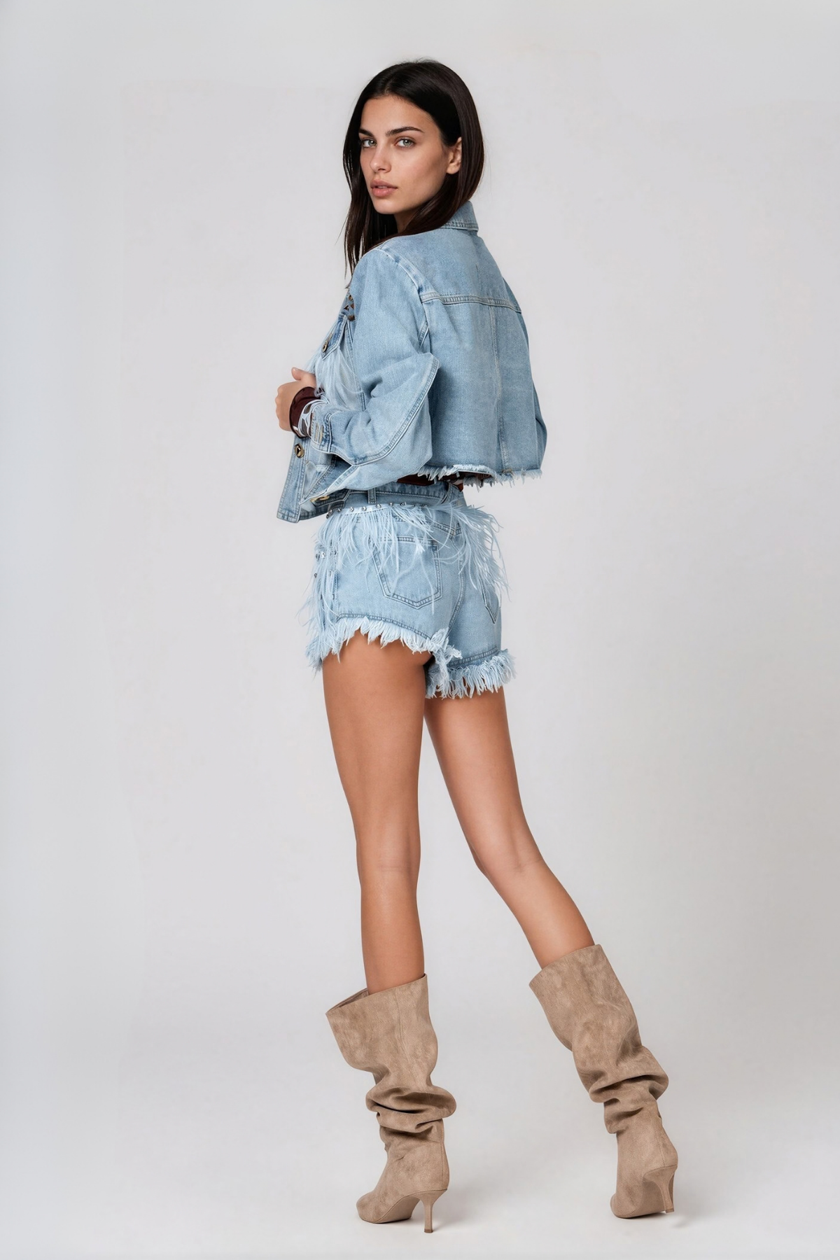 Kofi Studded Fringe Denim Shorts Set