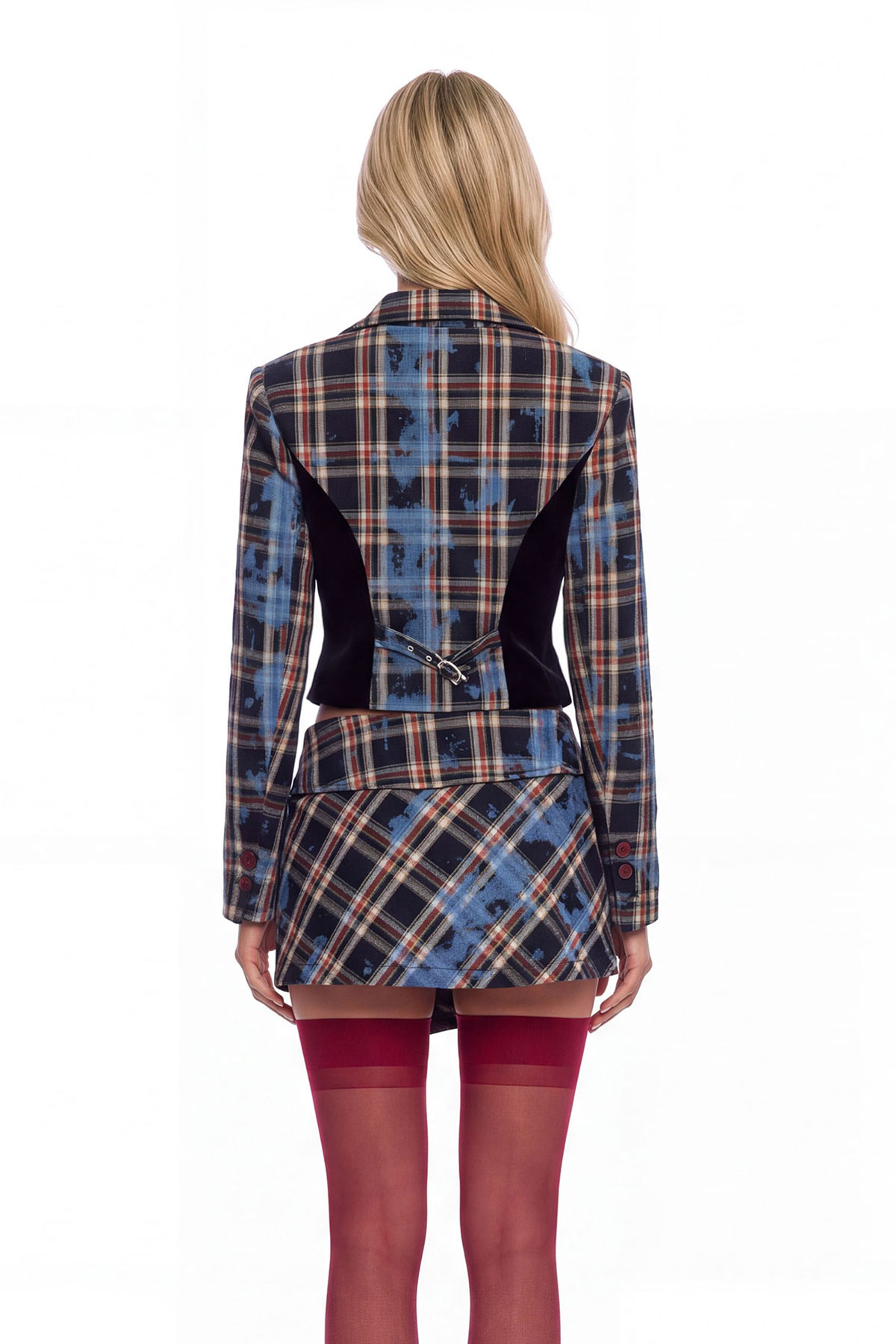 Kohei Lapel Studded Grid Skirt Set
