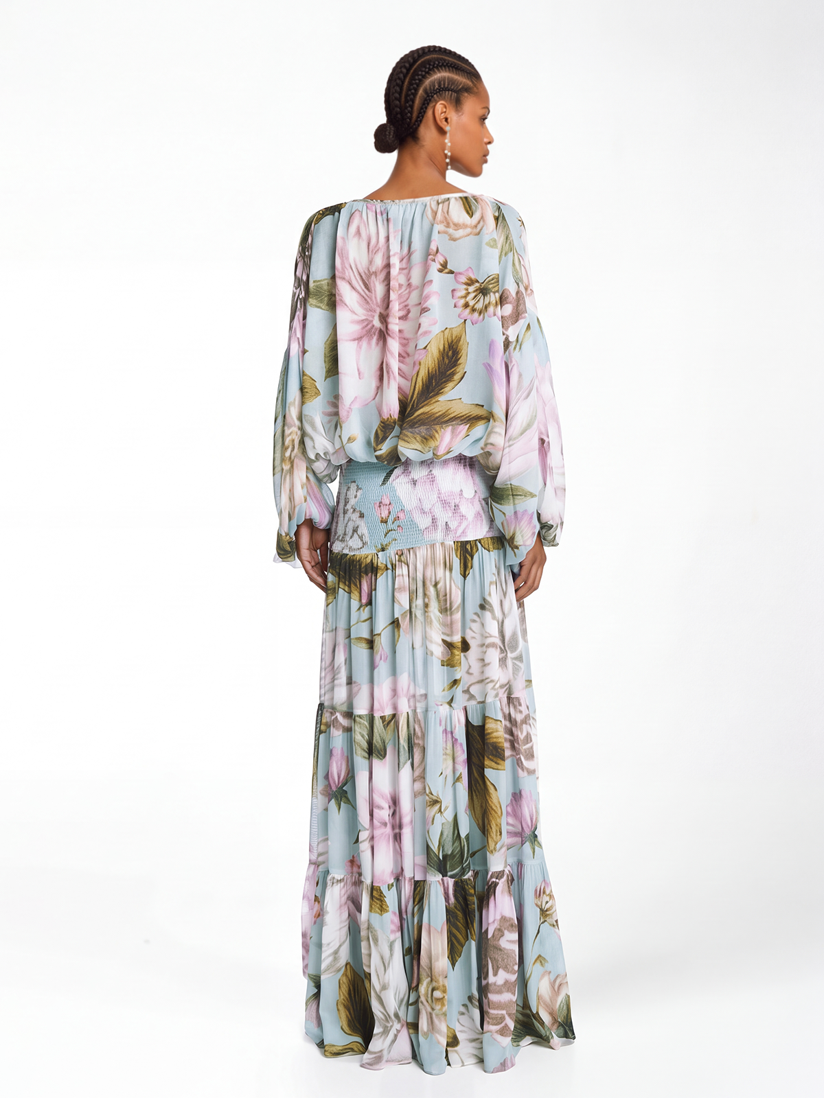 Koichi Plunge Floral Tie Up Maxi Dress