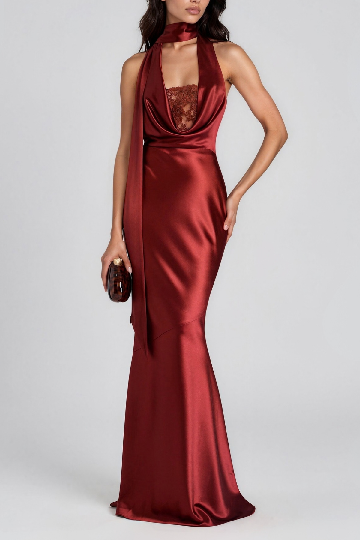 Koko Lace Satin Scarf Maxi Dress