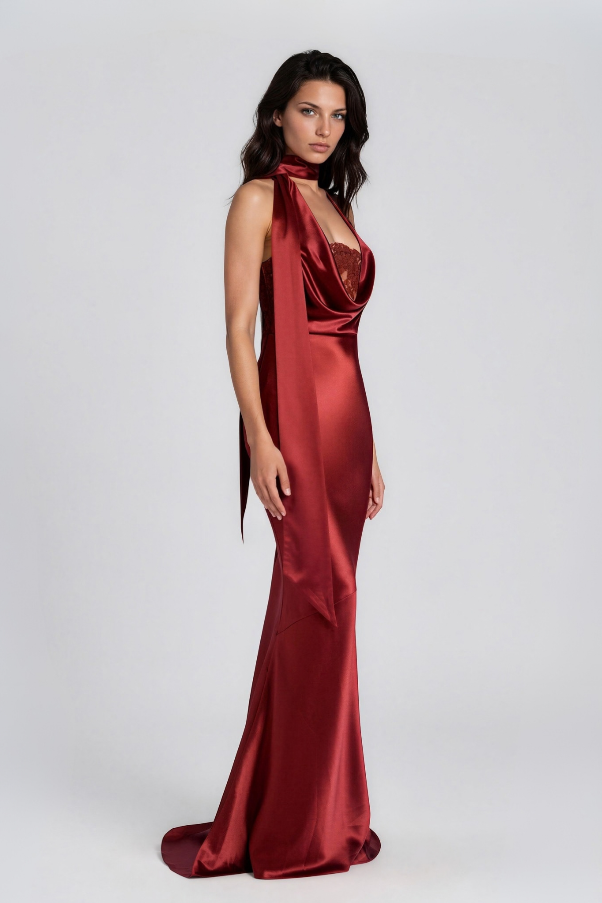 Koko Lace Satin Scarf Maxi Dress