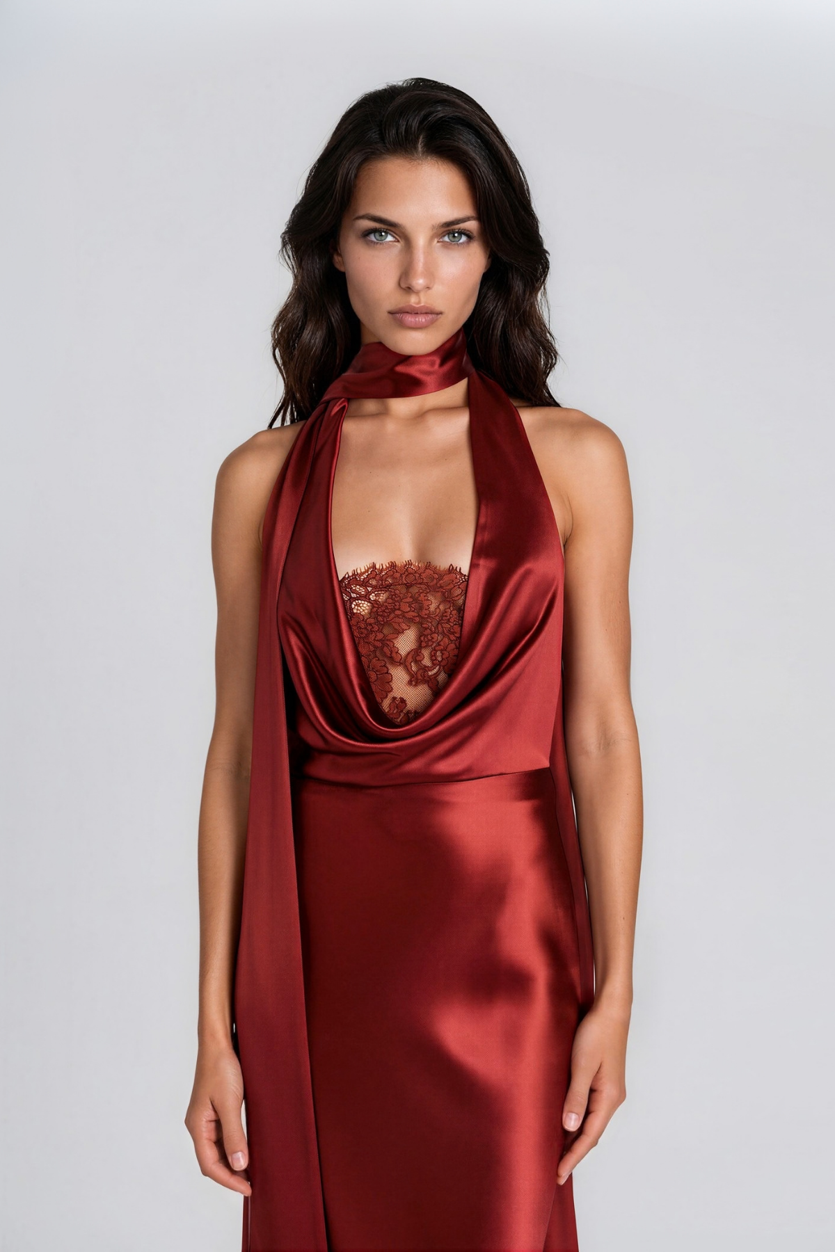 Koko Lace Satin Scarf Maxi Dress