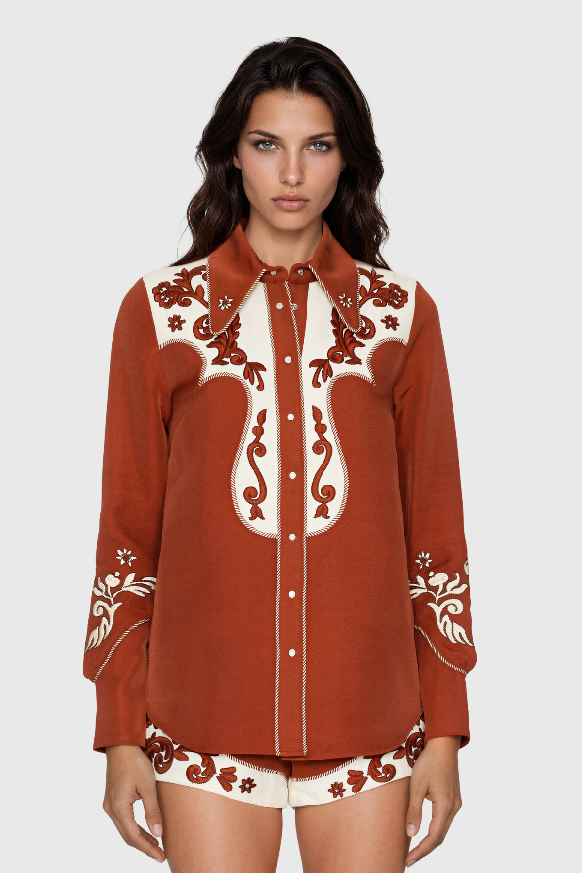 Kokuro Long Sleeve Embroidered Shorts Set