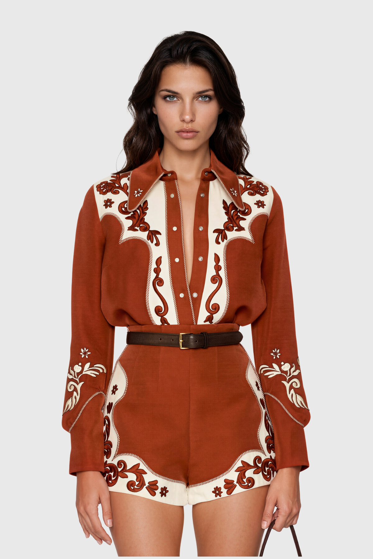 Kokuro Long Sleeve Embroidered Shorts Set