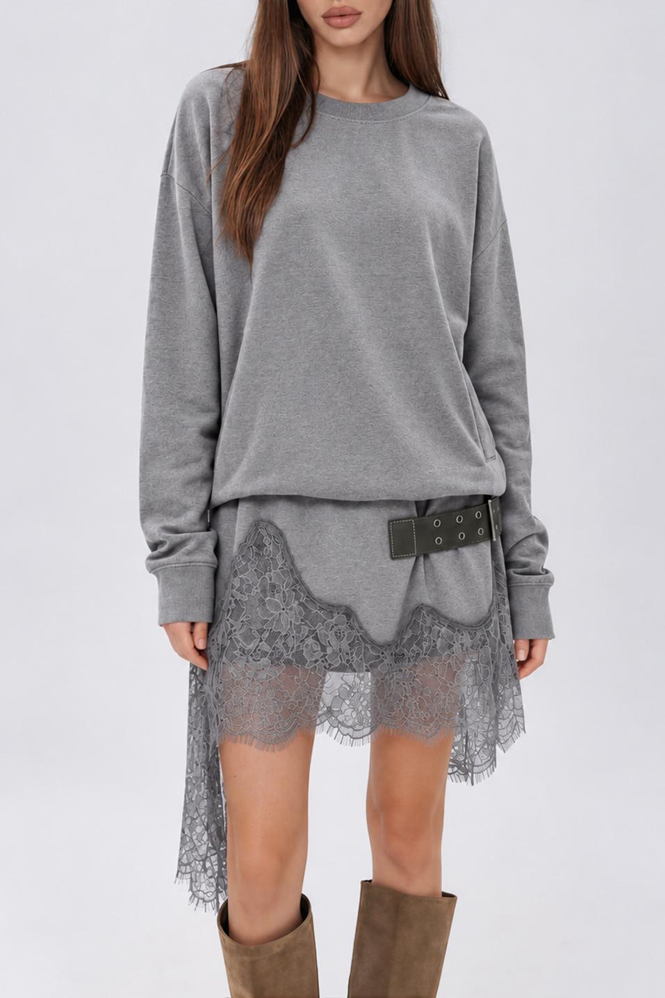 Kolina Balloon Sleeve Lace Midi Dress In Gery
