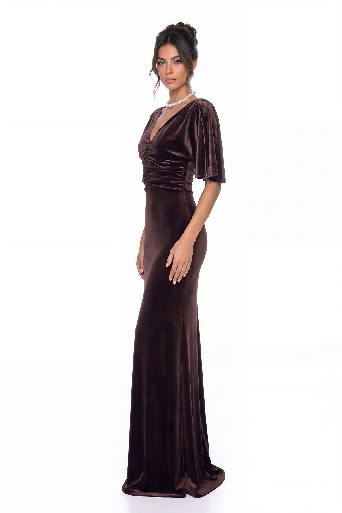 Kolsana V Neck Velvet Maxi Dress