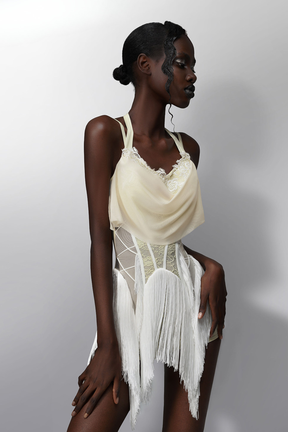Kolton Halter Neck Fringe Mesh Mini Dress
