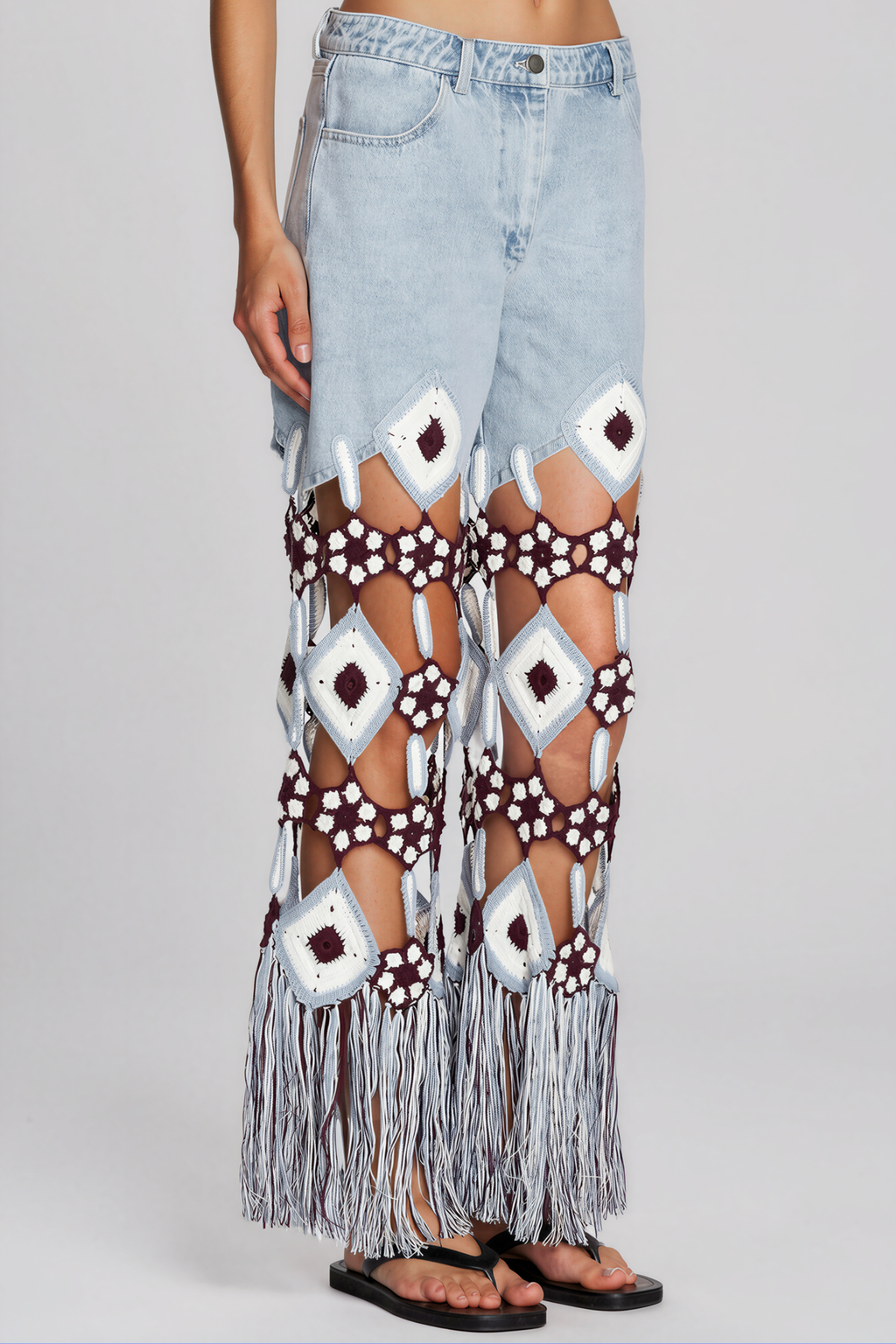 Komali Deconstruct Crochet Floral Jeans