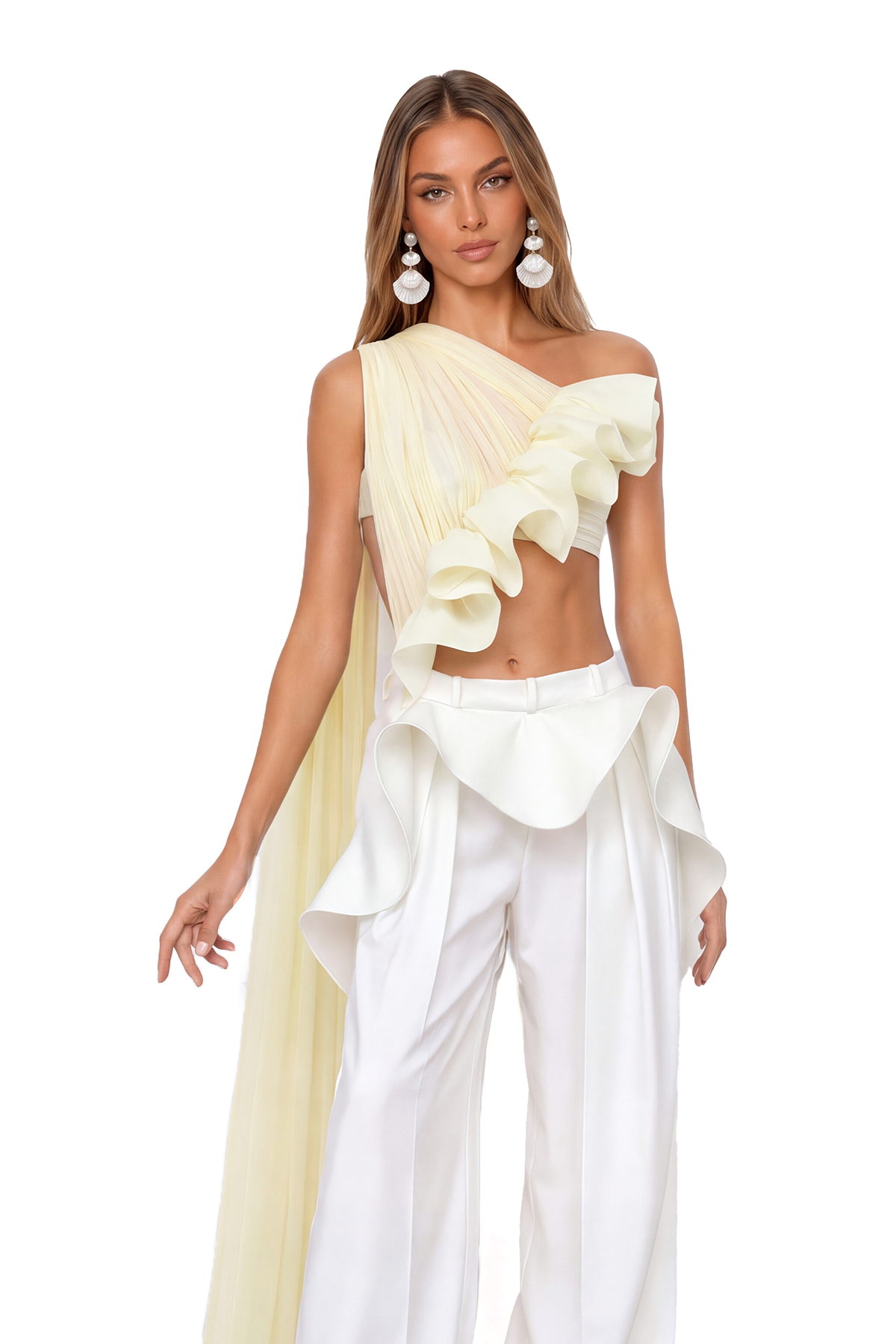 Konstantina One Shoulder Ruffle Scarf Pants Set