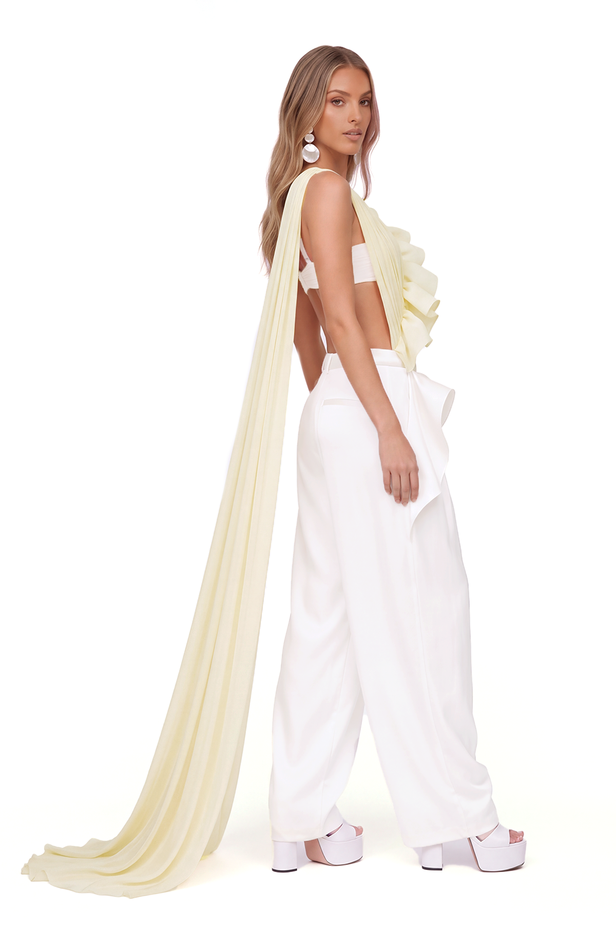 Konstantina One Shoulder Ruffle Scarf Pants Set