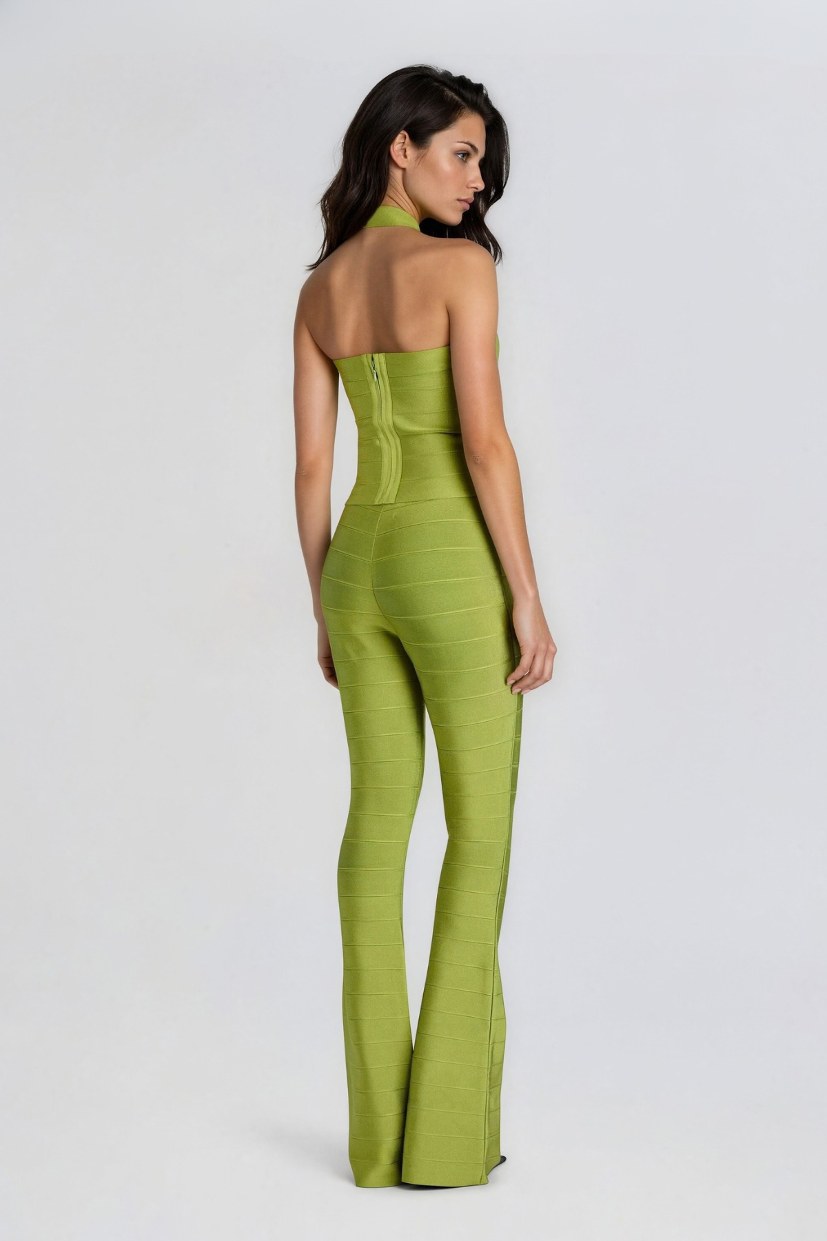 Konstantinos Halter Neck Bandage Pants Set In Chartreuse