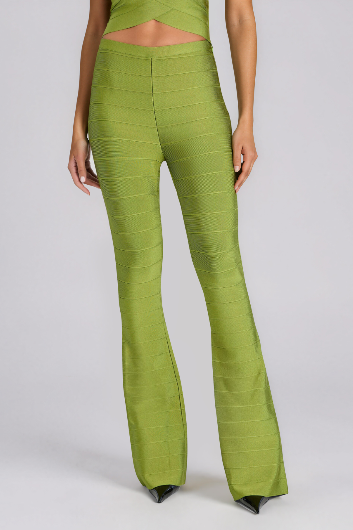 Konstantinos Halter Neck Bandage Pants Set In Chartreuse