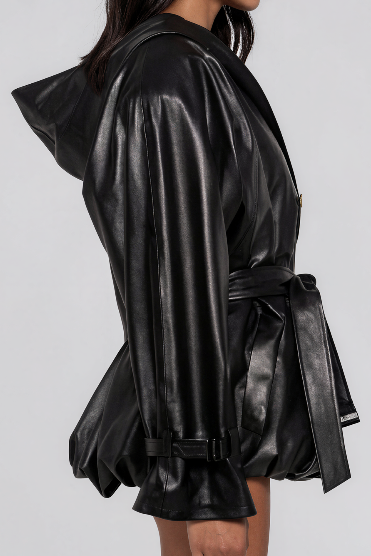 Kopin Hooded Leather Tie Up Jacket