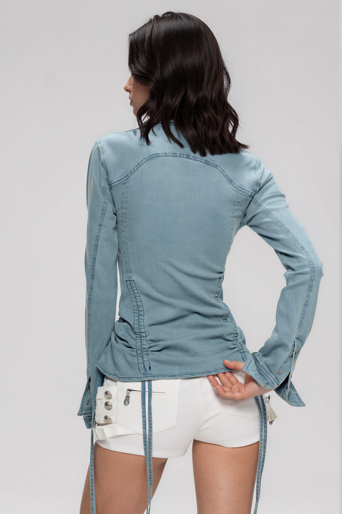 Korene Long Sleeve Ruch Denim Jacket