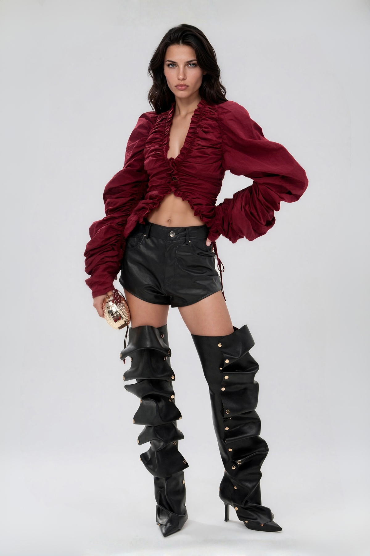 Kory V Neck Ruffle Drawstring Top