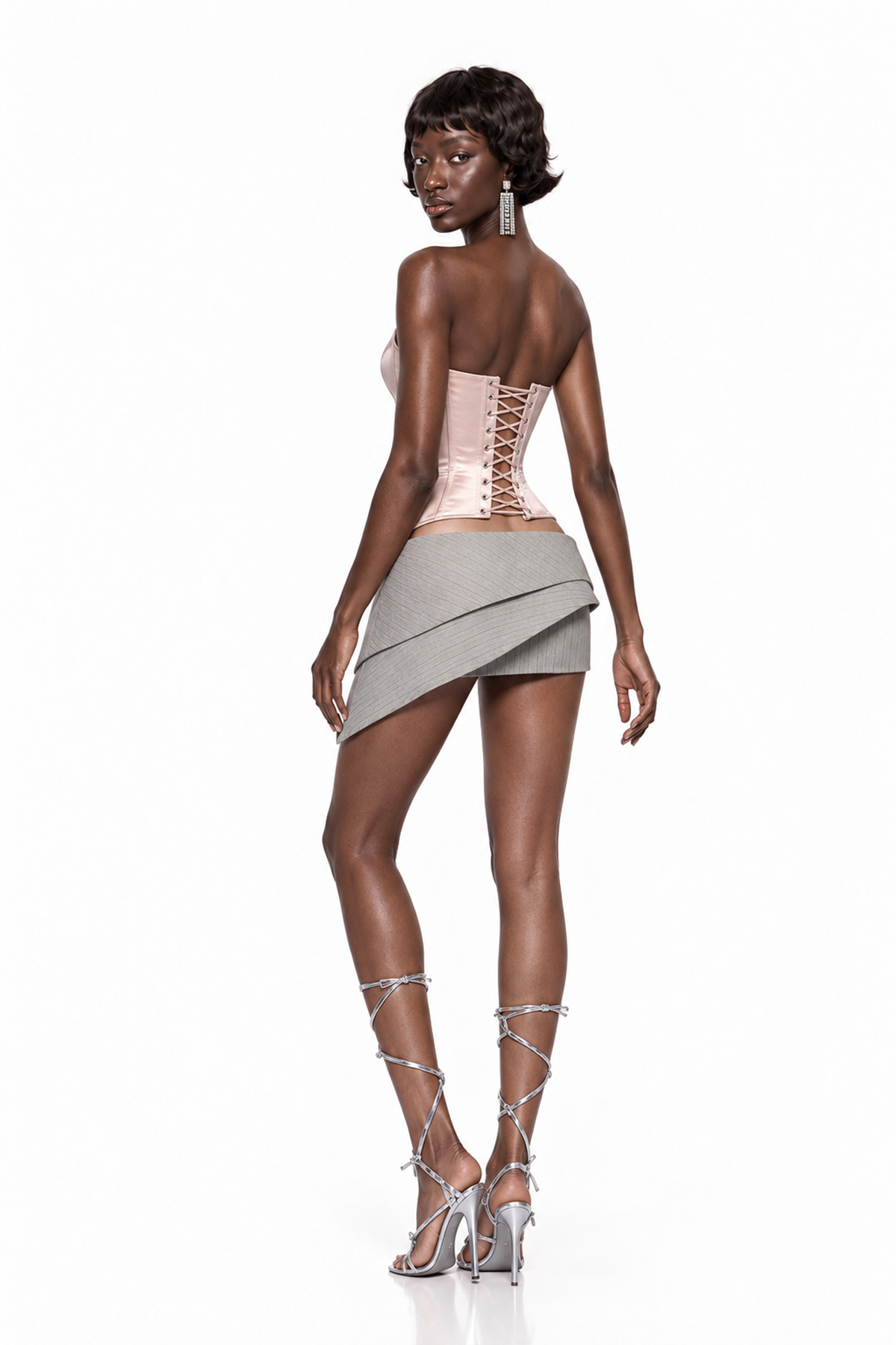 Kosuke Strapless Lace Up Stripe Skirt Set