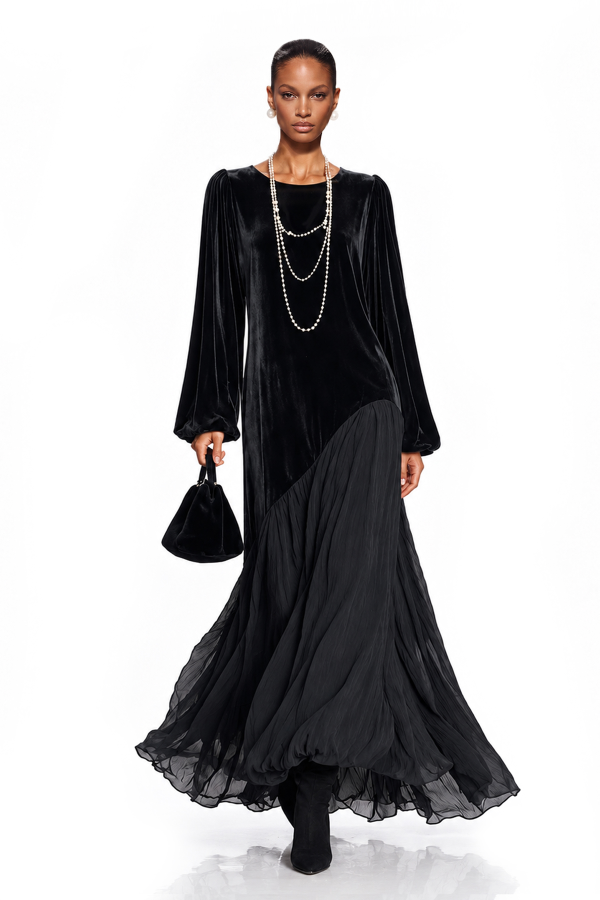 Kotono Balloon Sleeve Velvet Maxi Dress