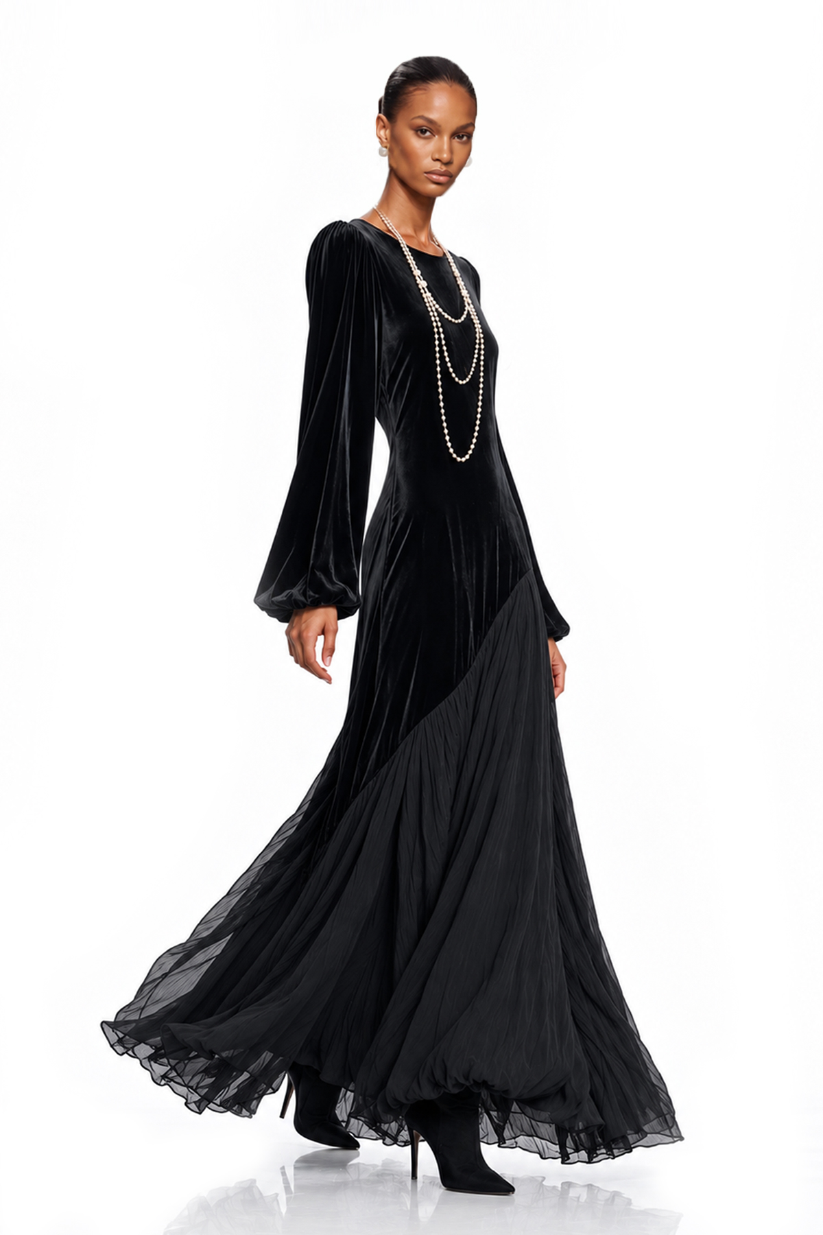 Kotono Balloon Sleeve Velvet Maxi Dress