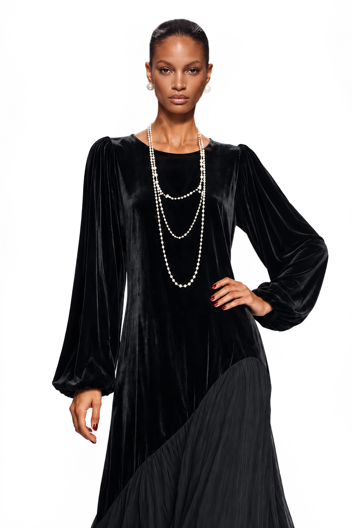 Kotono Balloon Sleeve Velvet Maxi Dress