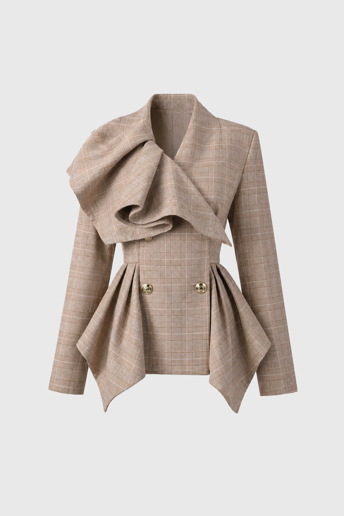 Koume Asymmetric Grid Ruffle Jacket