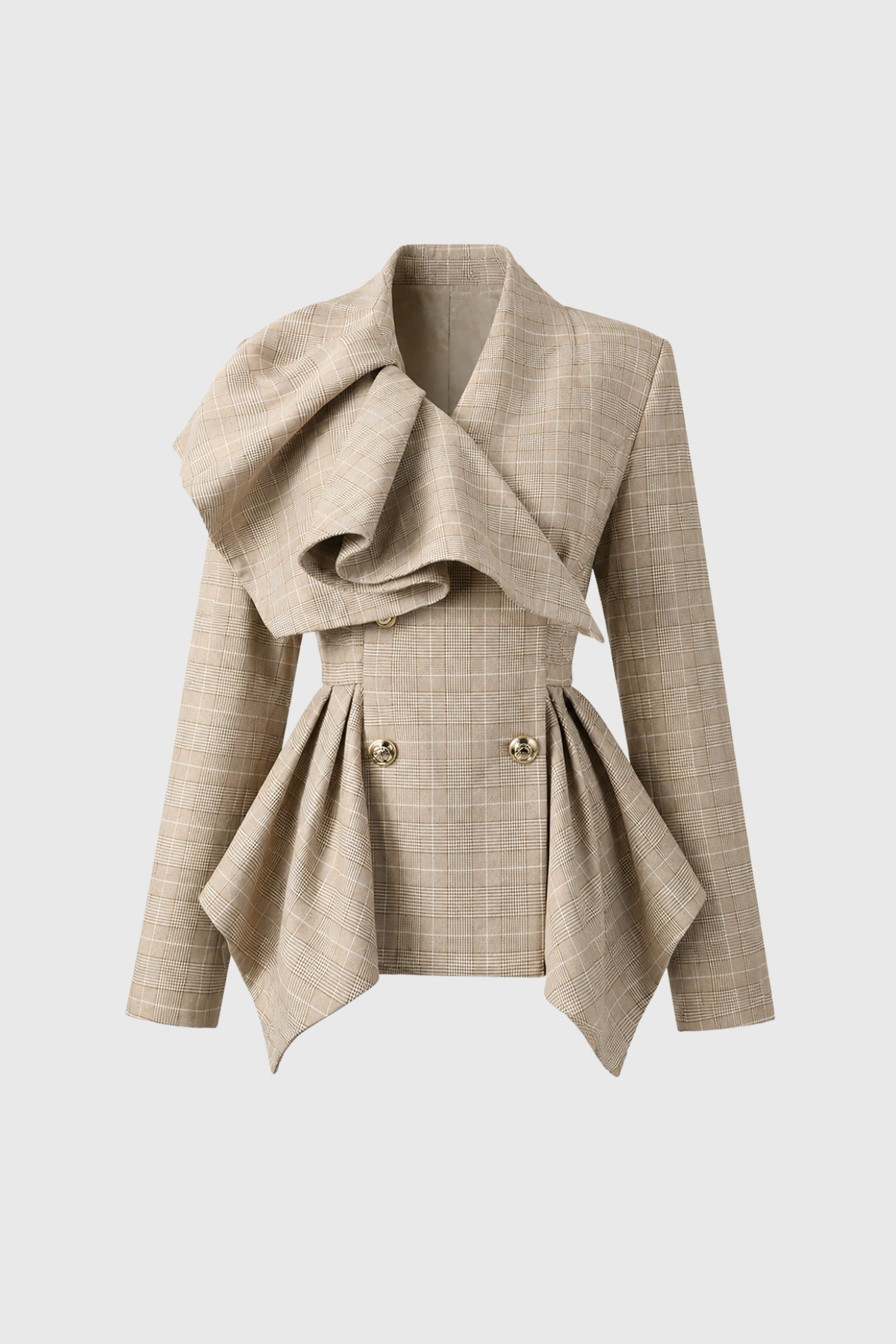 Koume Asymmetric Grid Ruffle Jacket