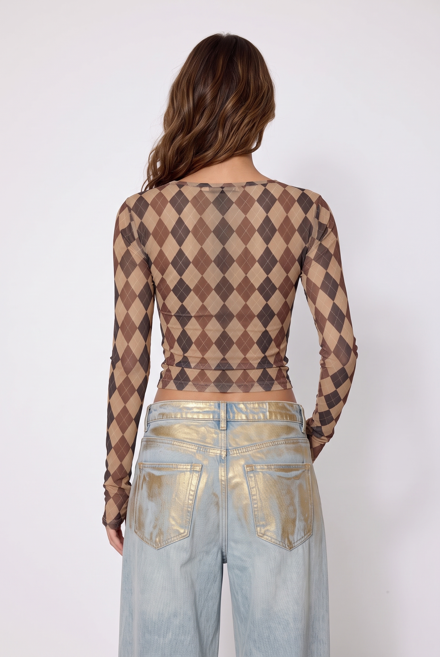 Kozue Argyle Mesh Top
