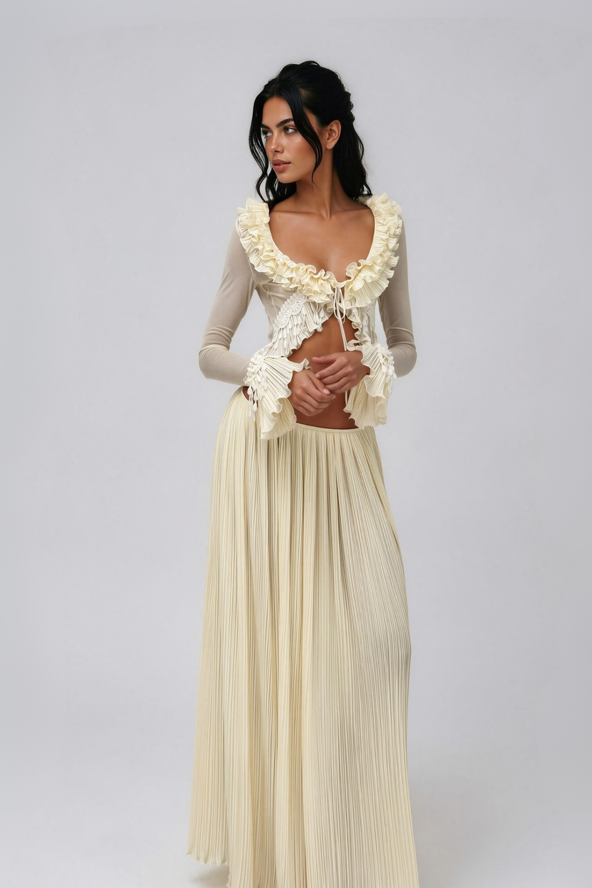 Kozuye Crop Ruffle Skirt Set