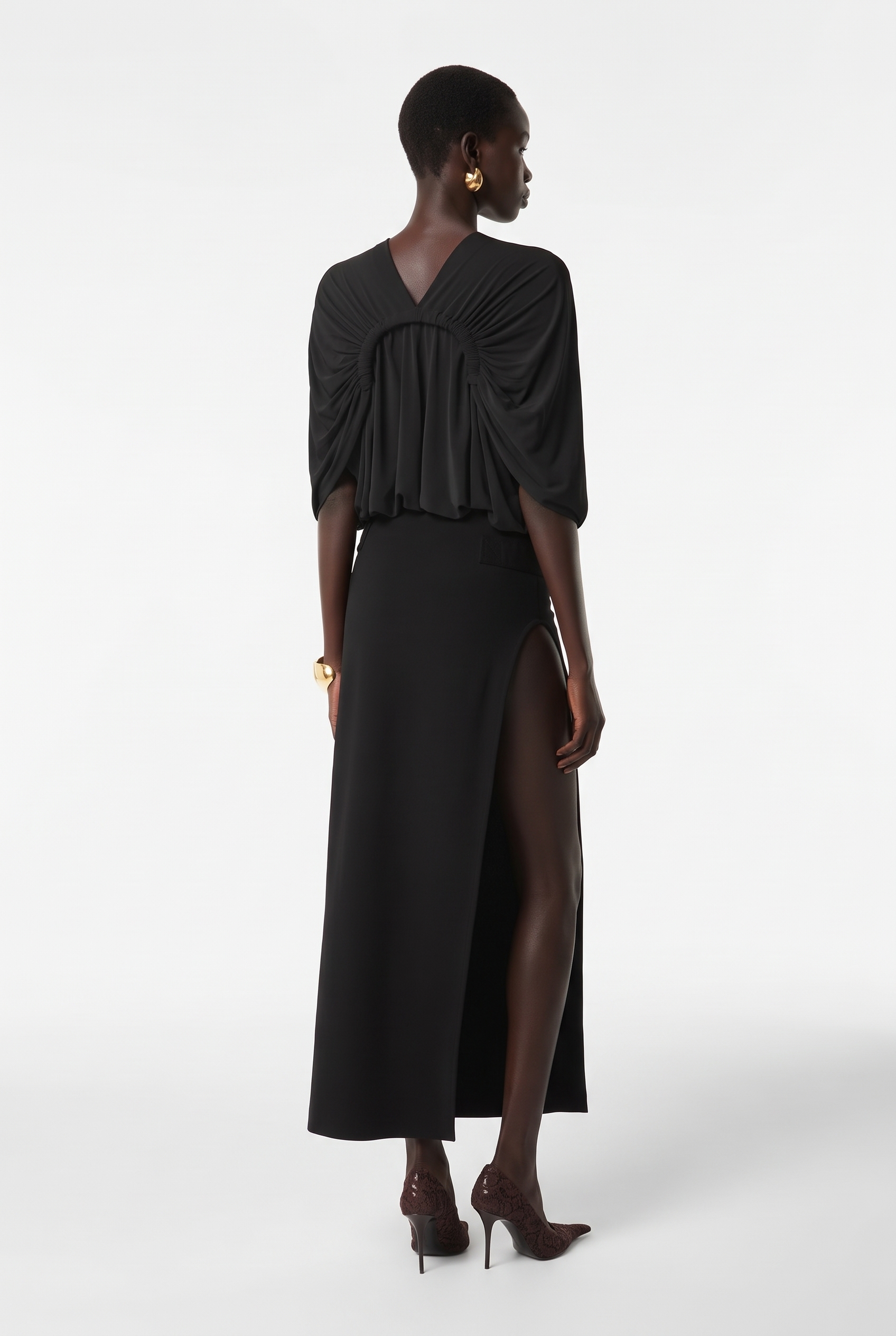 Krish Plunge Draped Skirt Set