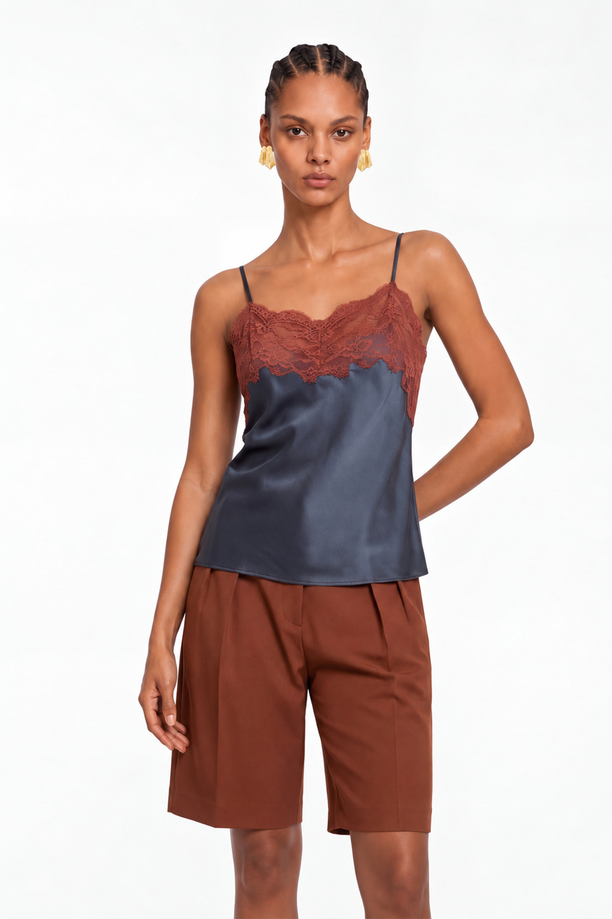 Krista Spaghetti Lace Satin Top