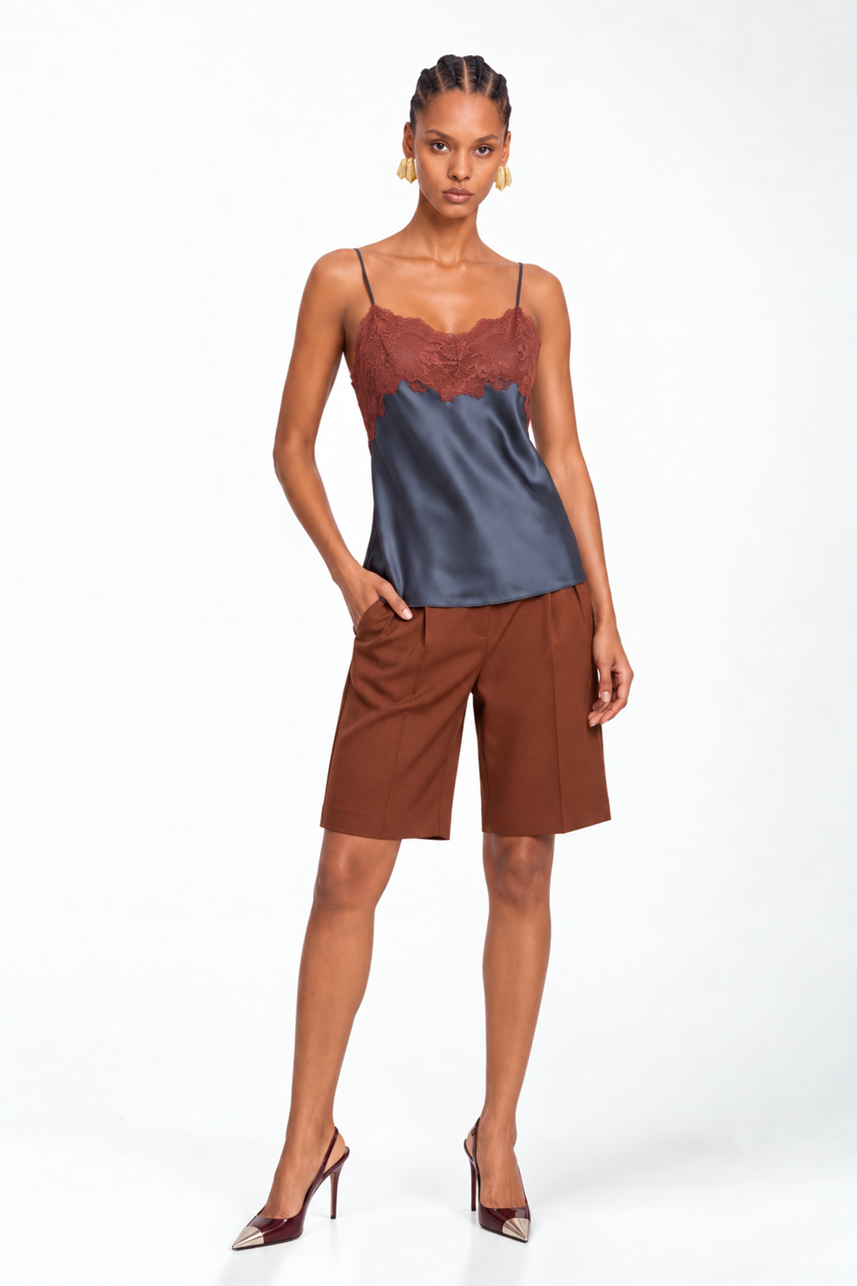 Krista Spaghetti Lace Satin Top