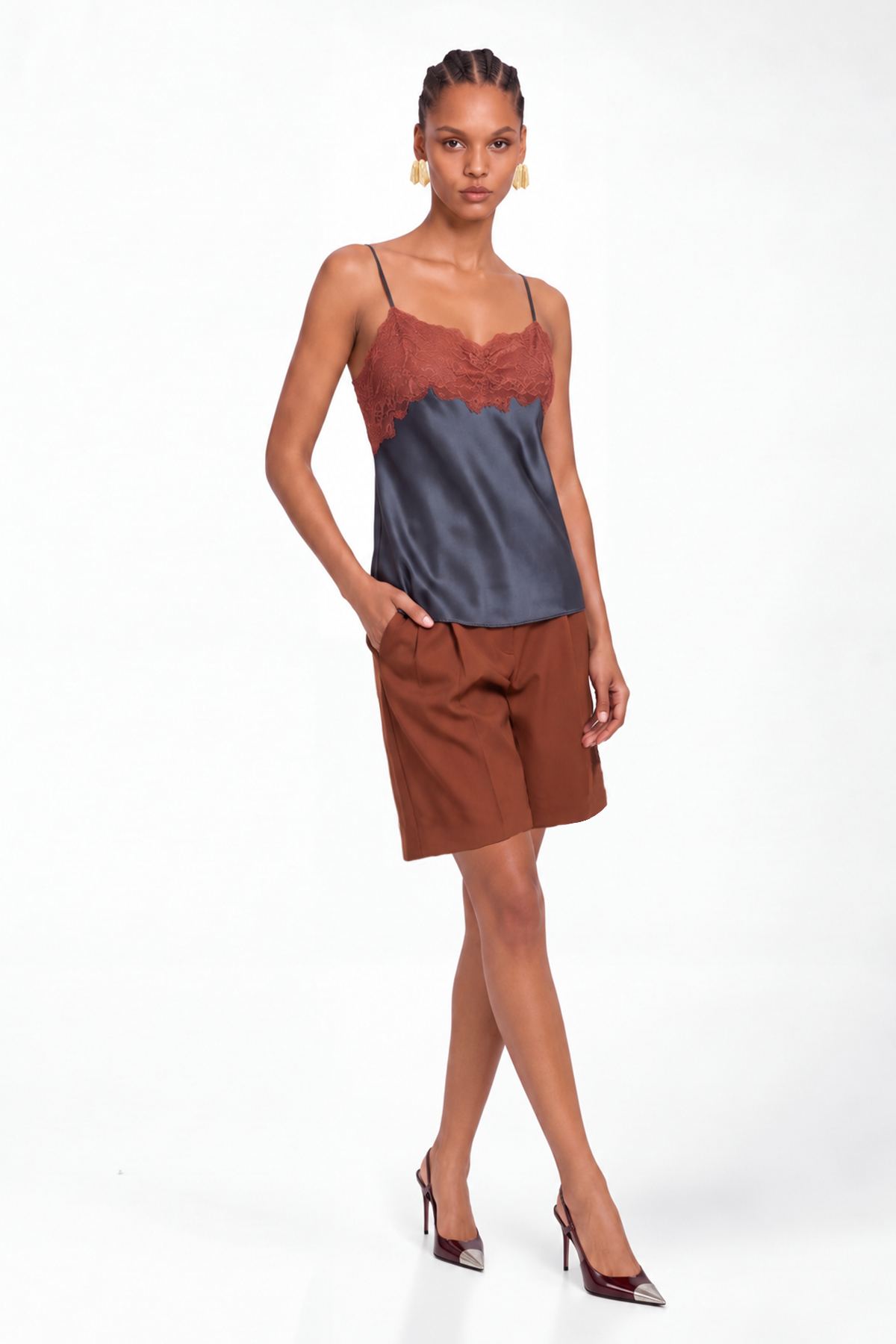 Krista Spaghetti Lace Satin Top