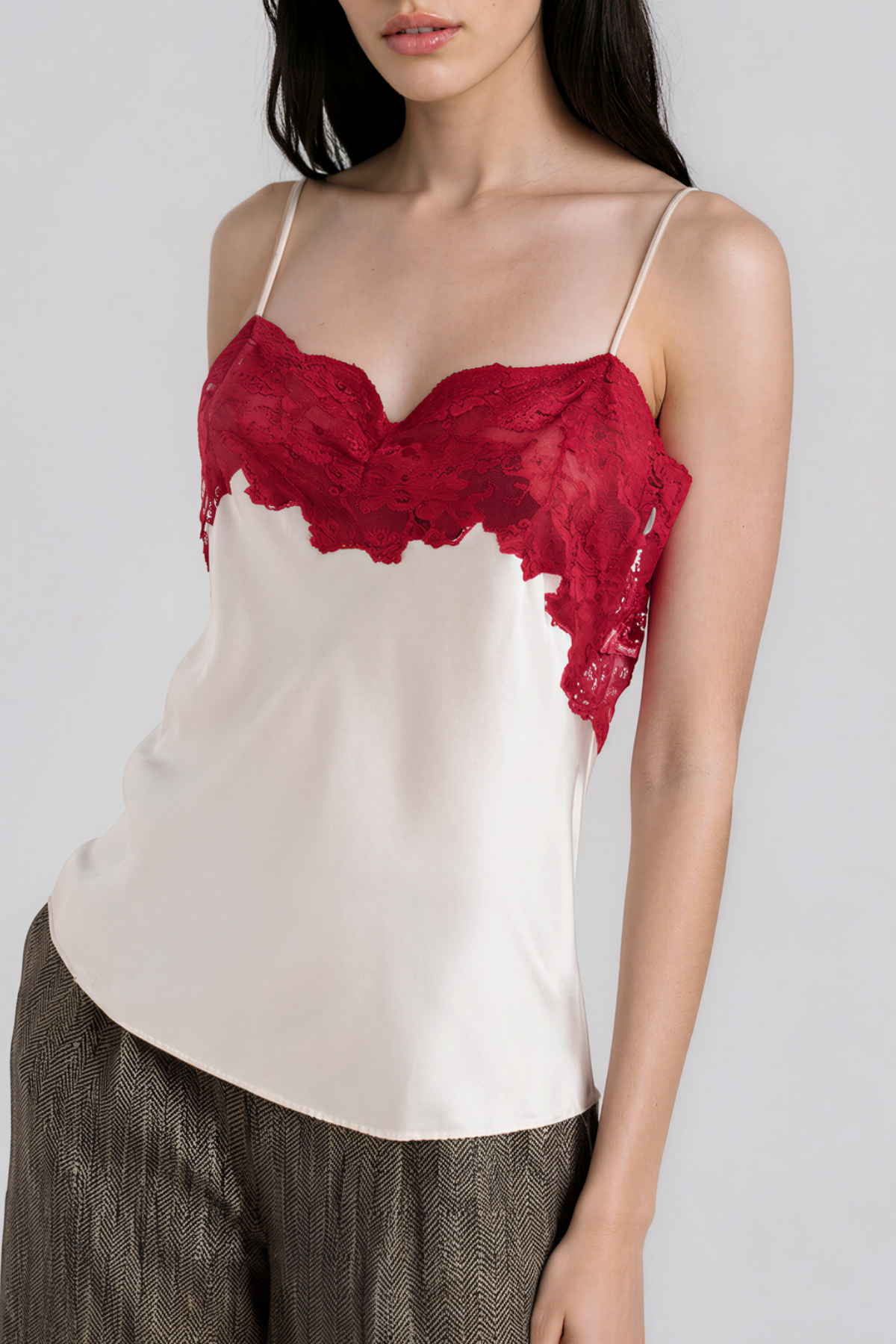 Krista Spaghetti Lace Satin Top In Pink
