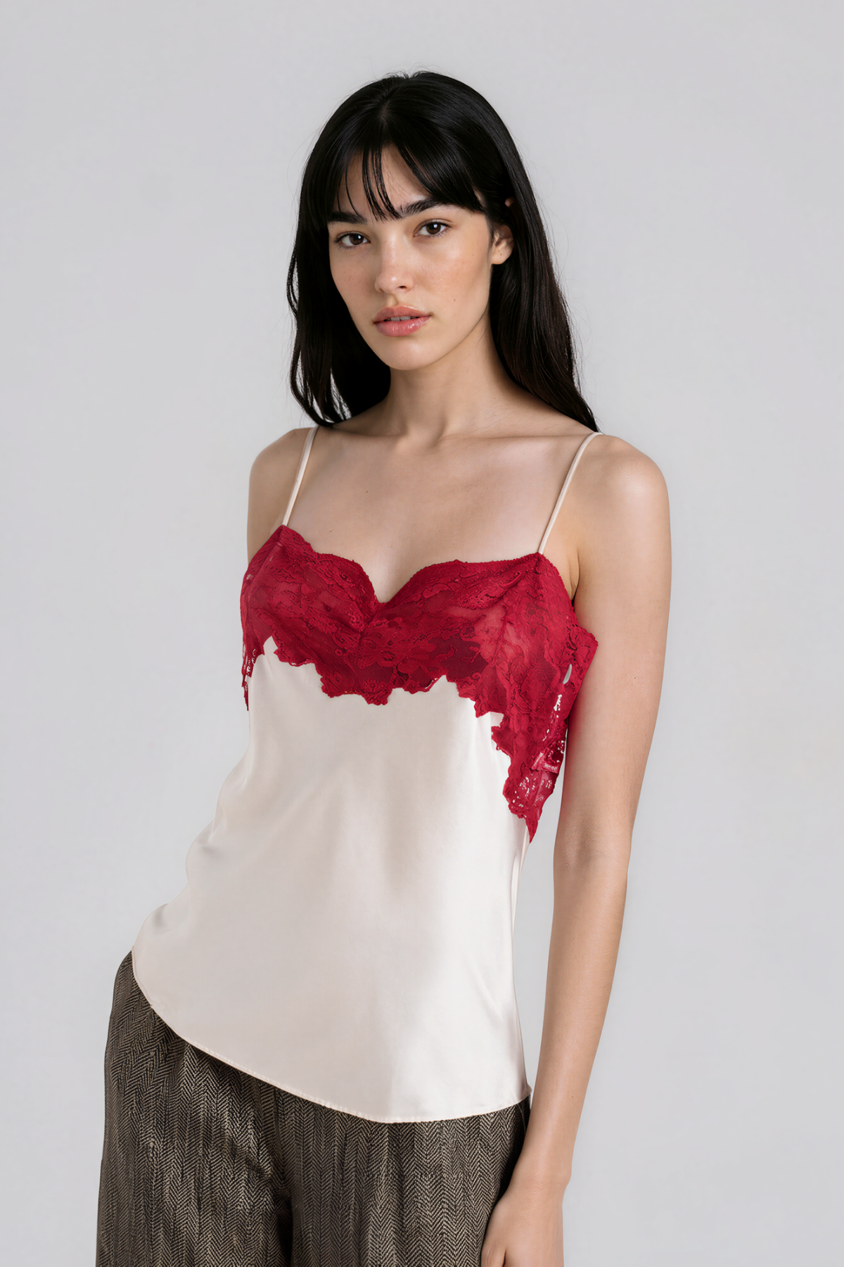 Krista Spaghetti Lace Satin Top In Pink