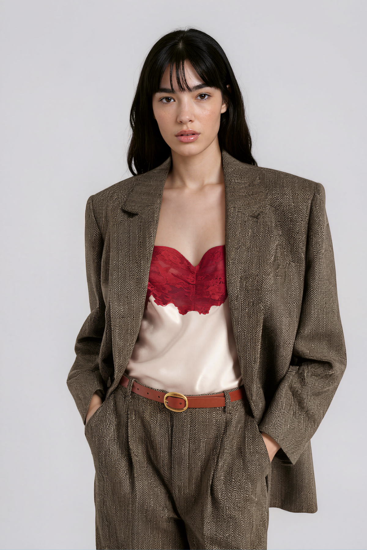 Krista Spaghetti Lace Satin Top In Pink