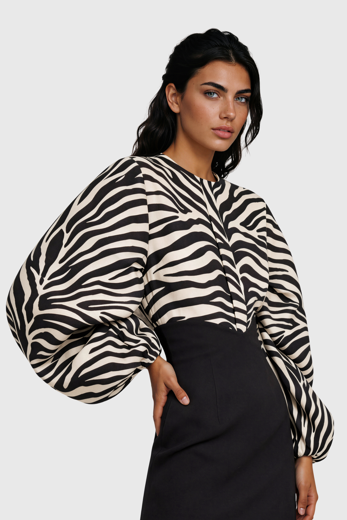 Kristen Balloon Sleeve Zebra Top