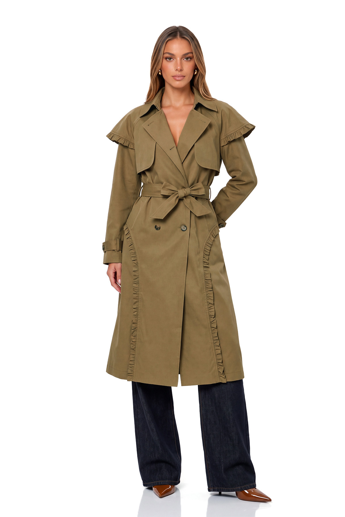 Krister Lapel Ruffle Trench Coat