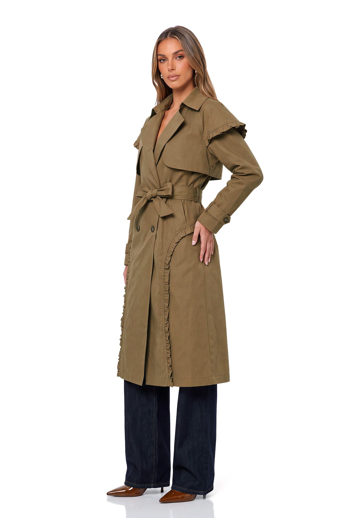 Krister Lapel Ruffle Trench Coat