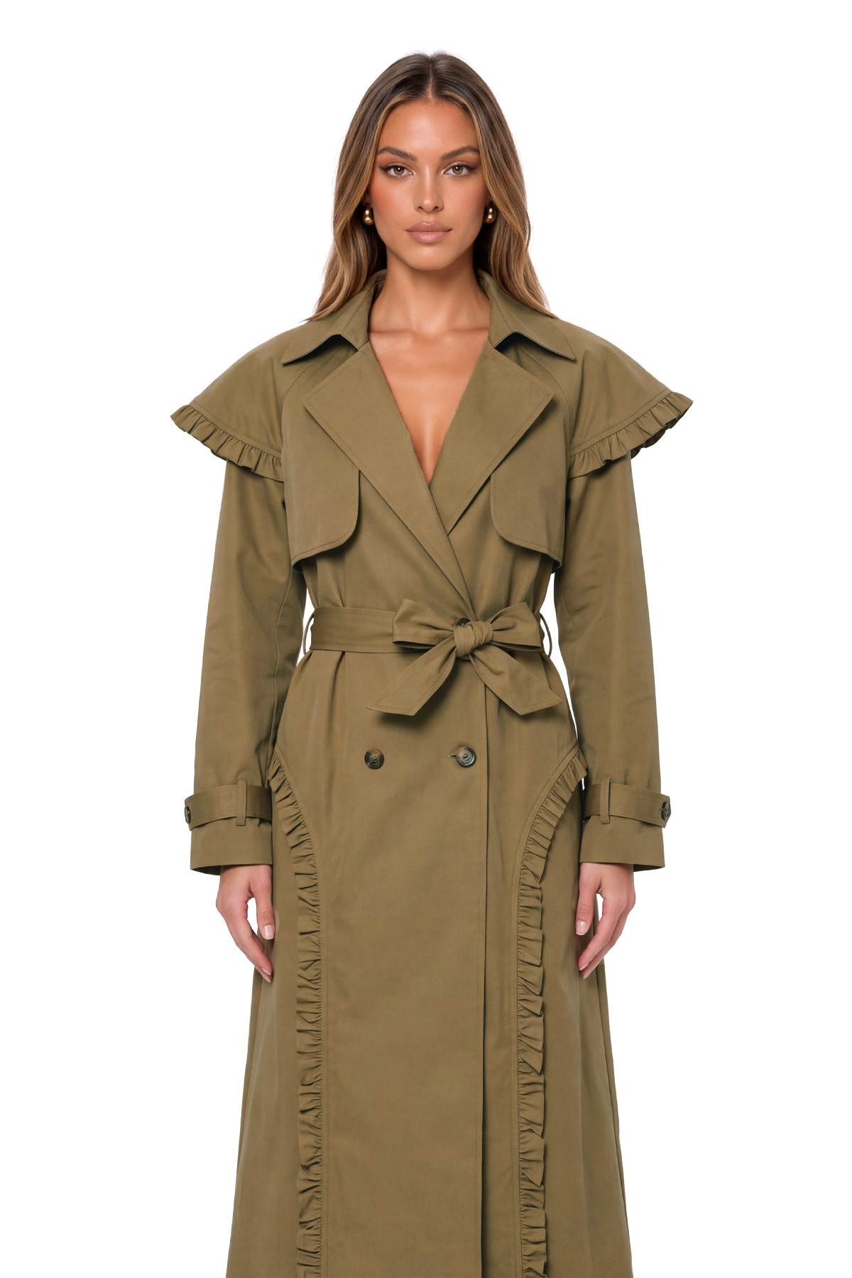 Krister Lapel Ruffle Trench Coat