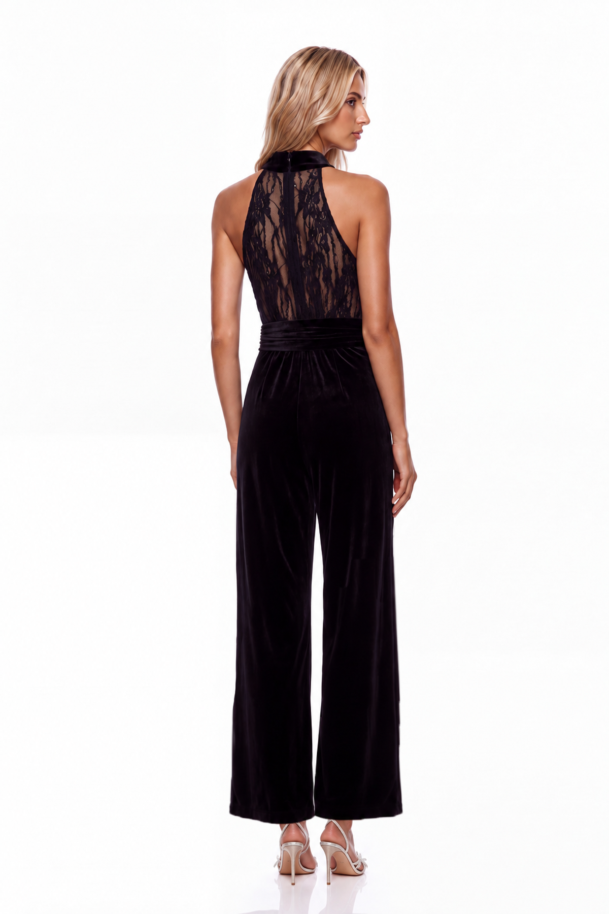 Kristjana Halter Neck Velvet Tie Up Jumpsuit