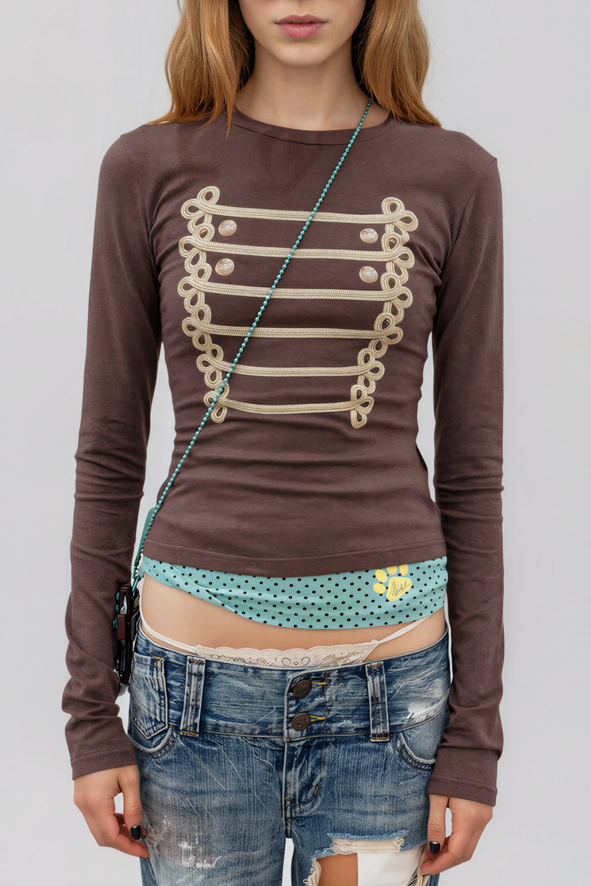 Kristoffer Long Sleeve Napoleon Top In Brown