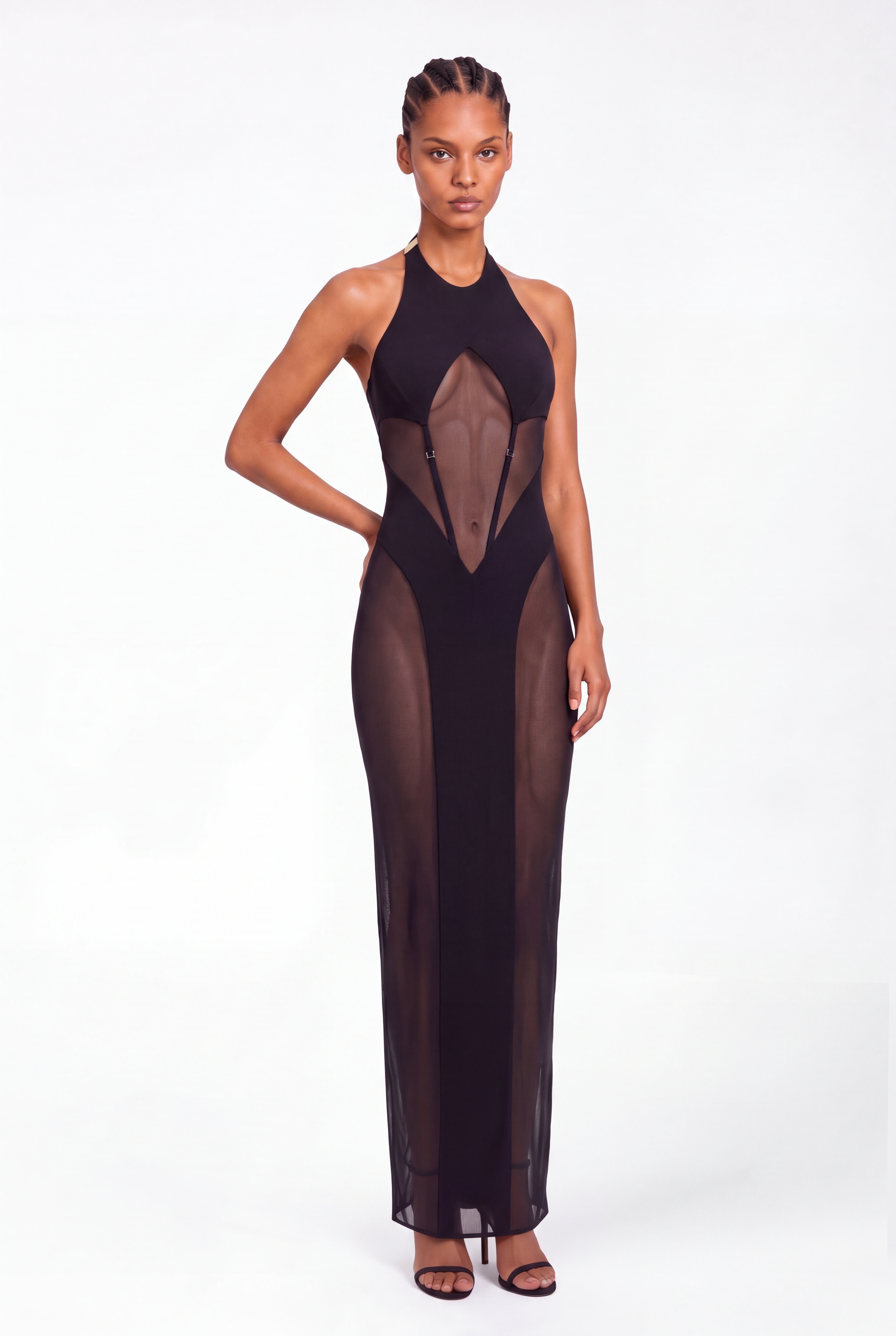 Krypto Halter Neck Mesh Maxi Dress