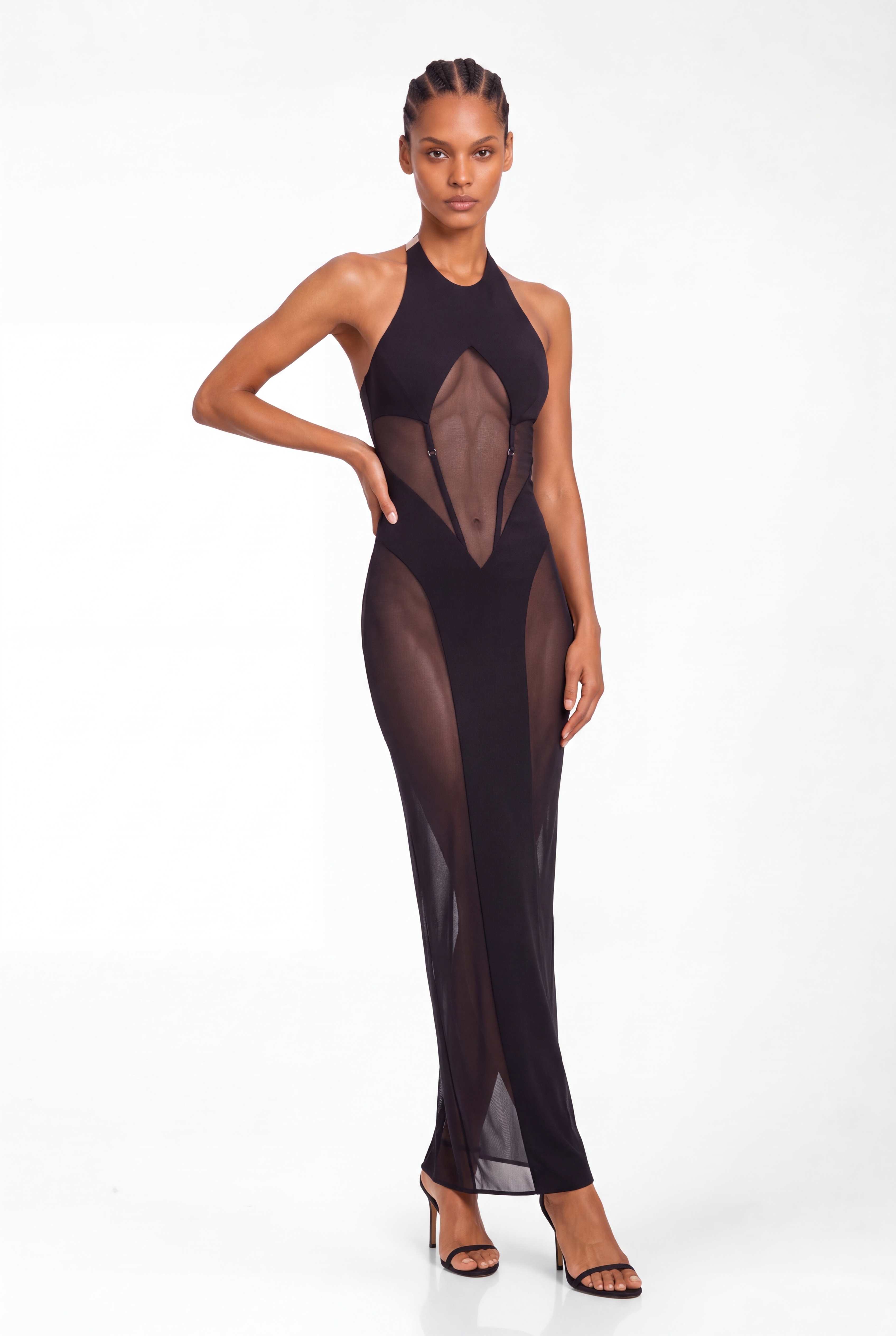 Krypto Halter Neck Mesh Maxi Dress