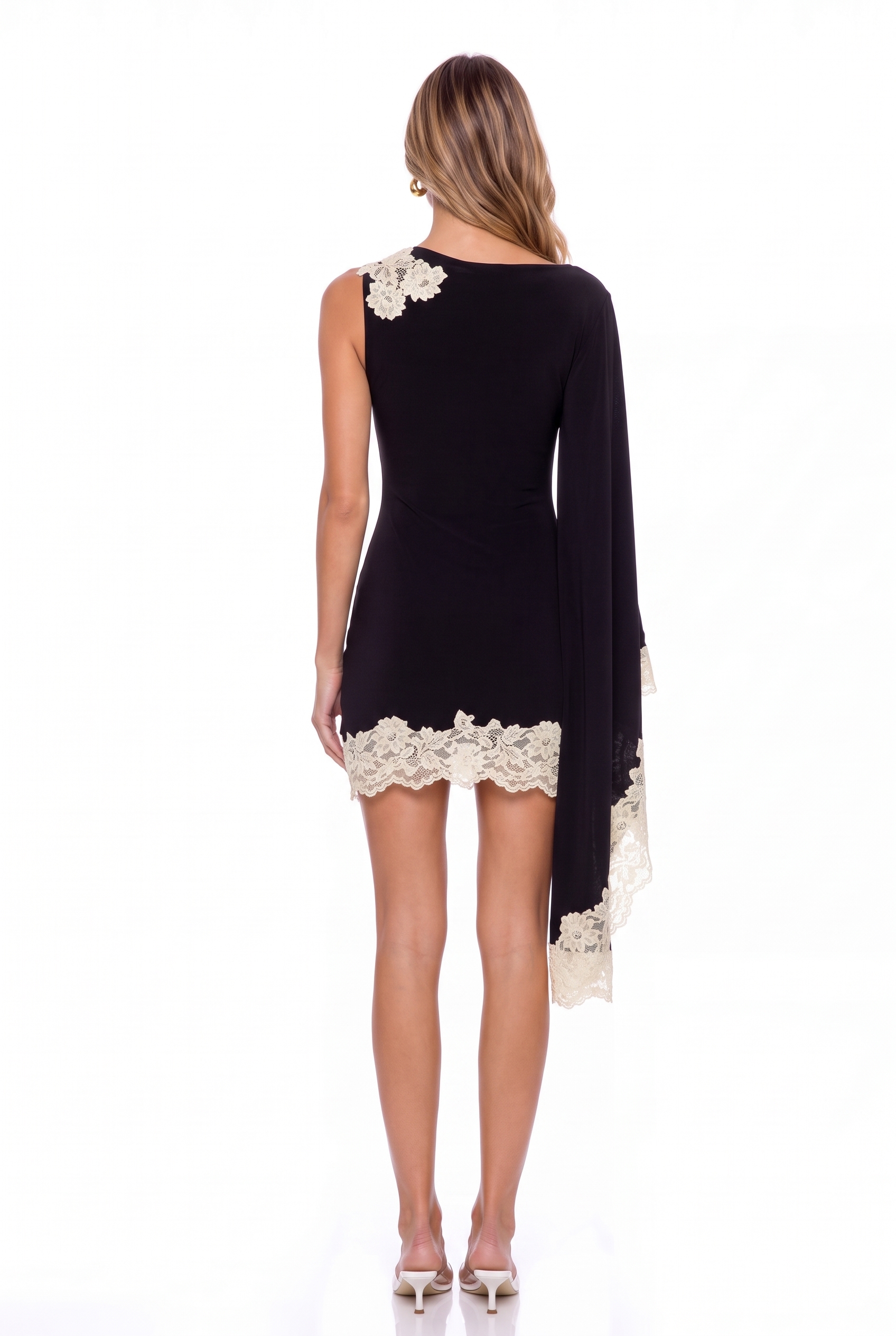 Kualii Asymmetric Lace Mini Dress