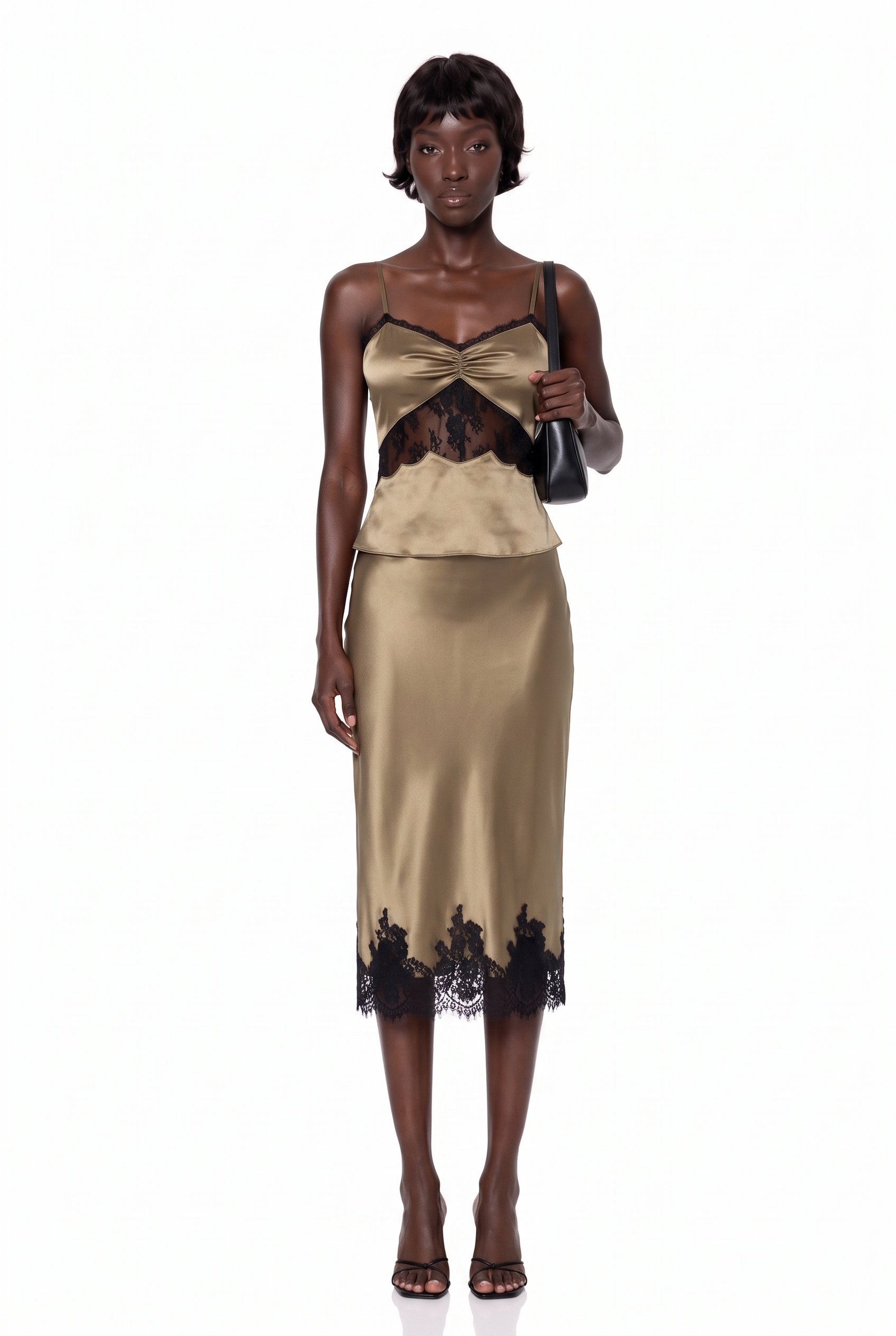 Kulon Spaghetti Lace Satin Skirt Set
