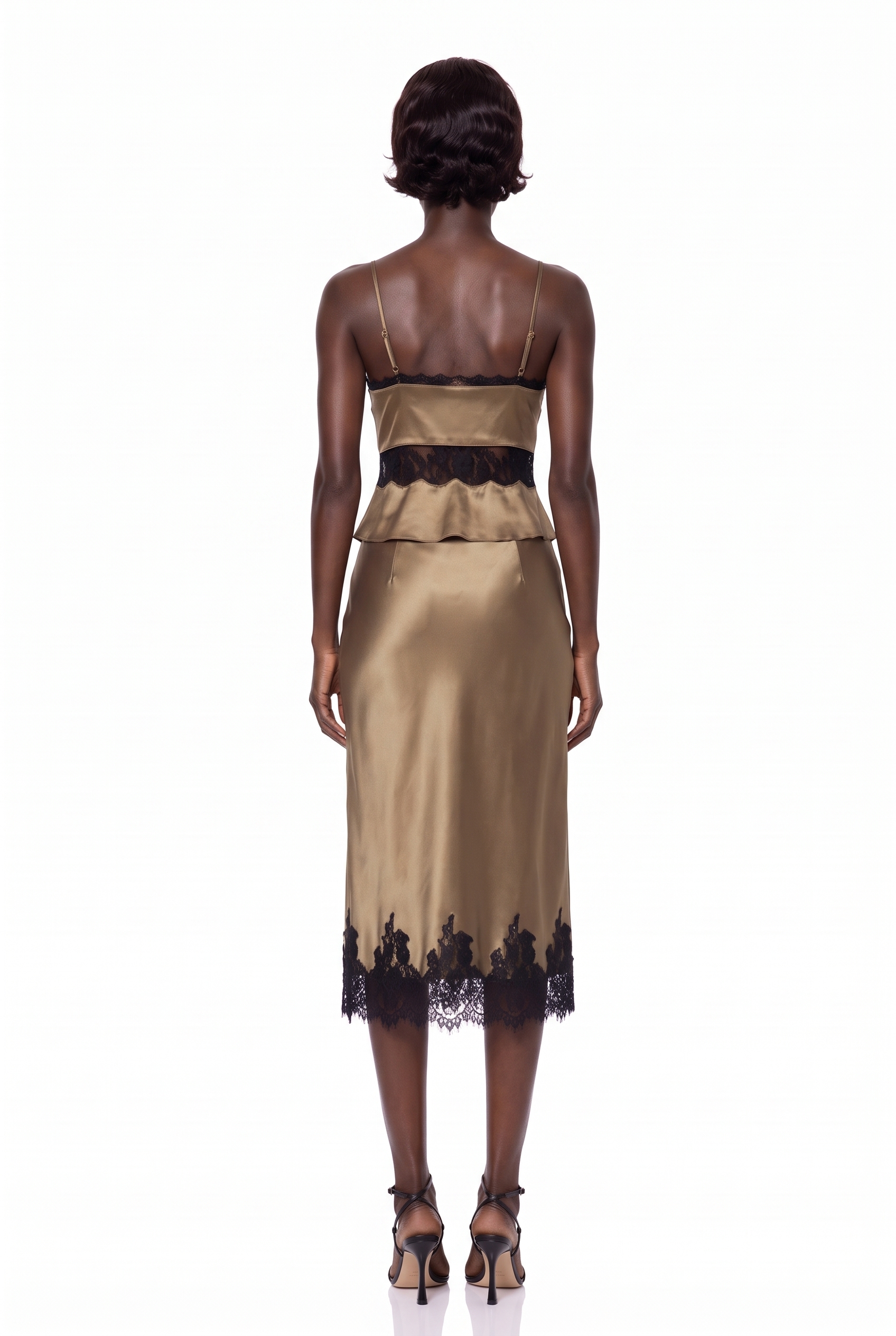 Kulon Spaghetti Lace Satin Skirt Set