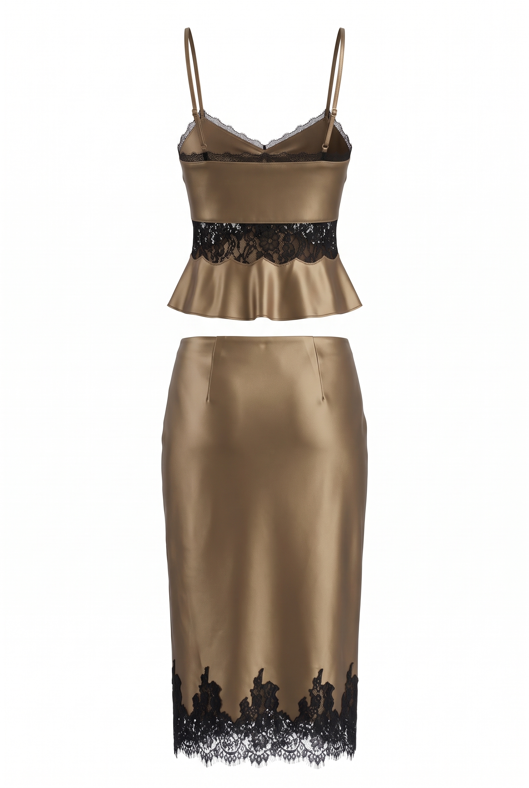 Kulon Spaghetti Lace Satin Skirt Set