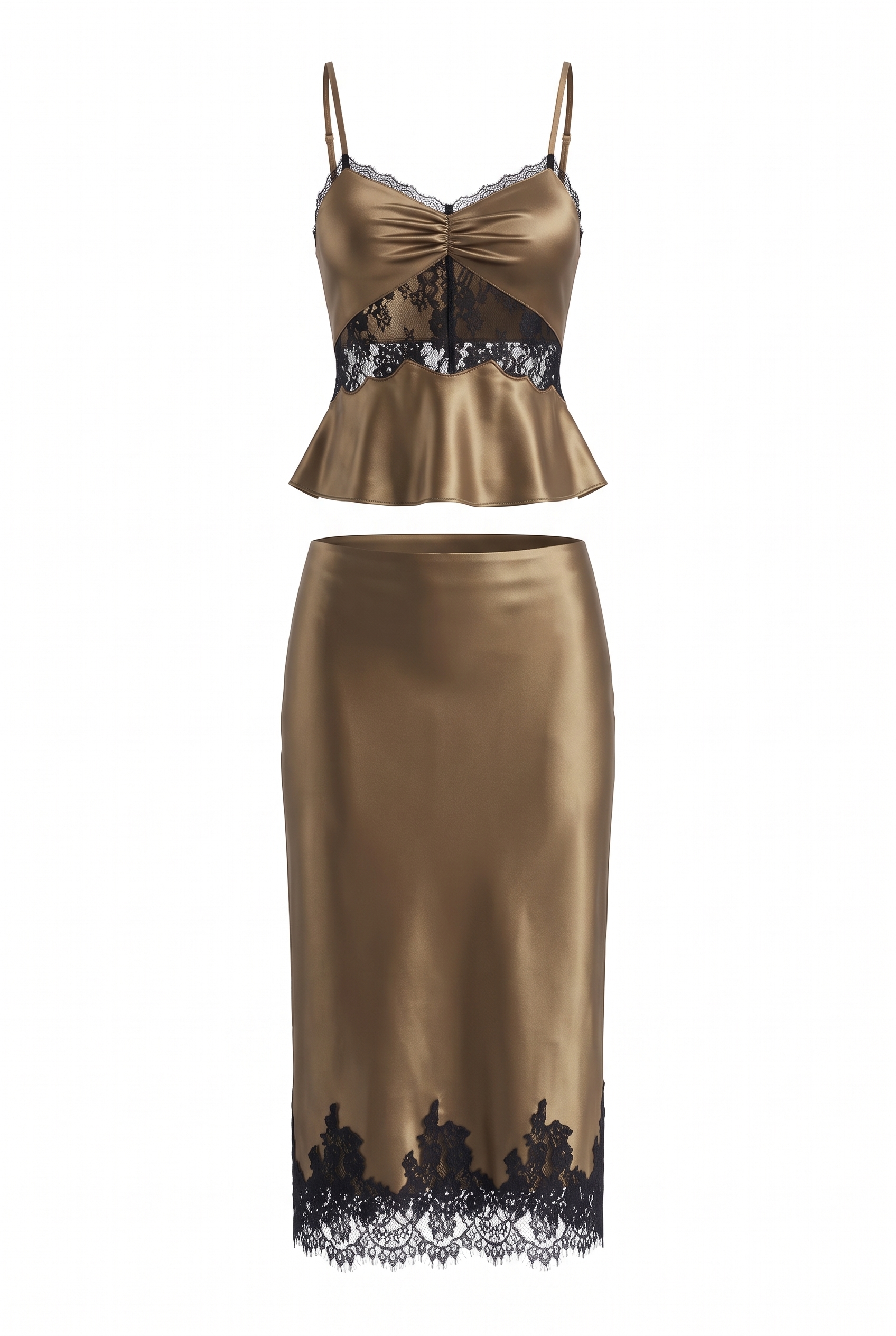 Kulon Spaghetti Lace Satin Skirt Set