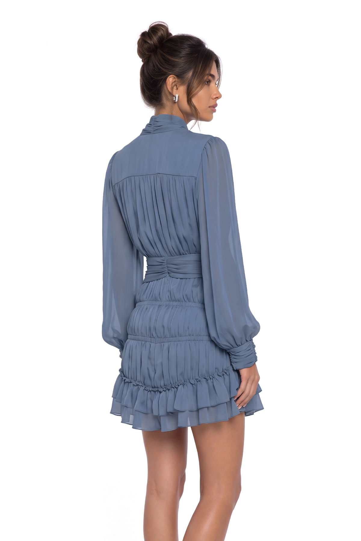 Kumani Balloon Sleeve Ruffle Mesh Mini Dress