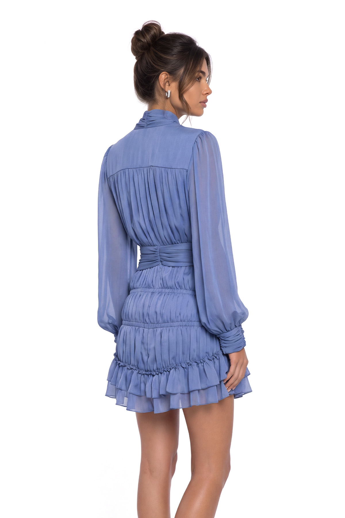 Kumani Balloon Sleeve Ruffle Mesh Mini Dress