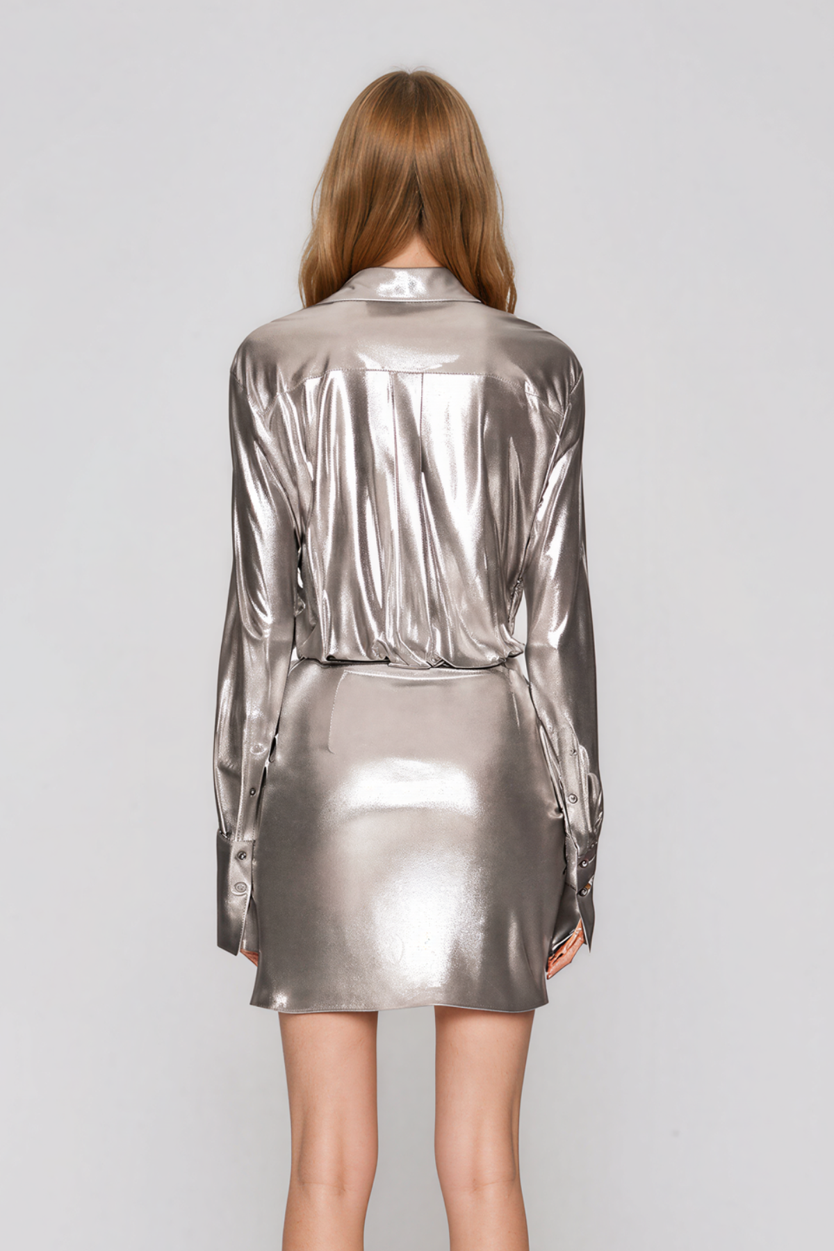 Kuniye Plunge Glossy Satin Mini Dress
